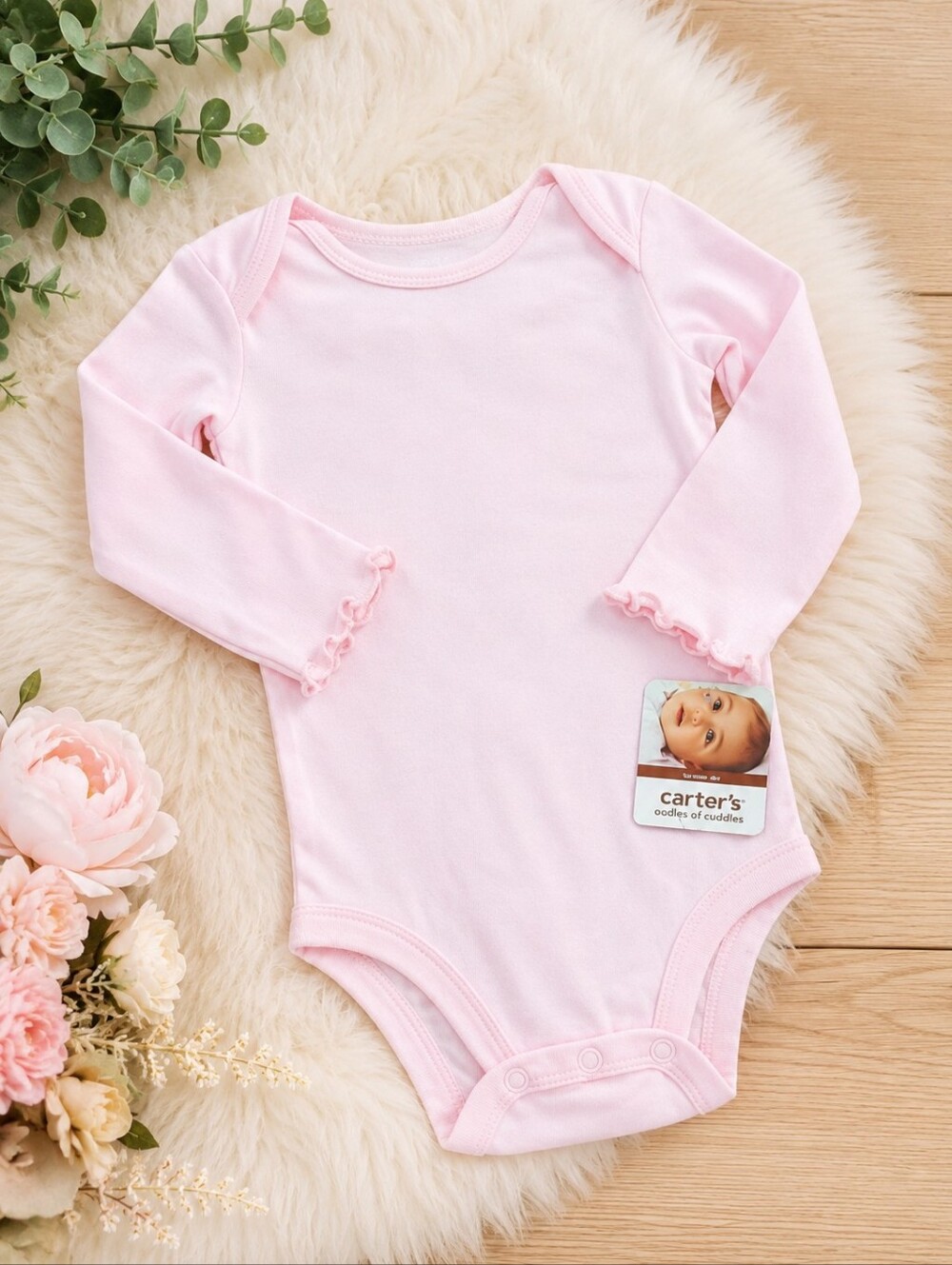 Size 6 months Pink Long Sleeve Baby Onesie